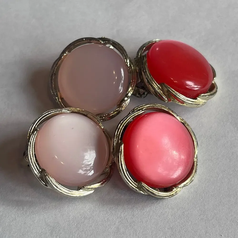 Vintage LISNER Baby Pink & Strawberry Pink Moonglow Thermoset Earrings LOT of 2